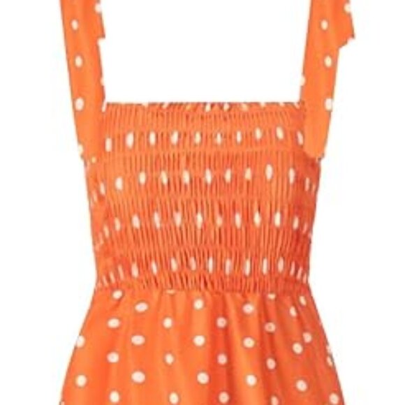 Goldstitch L Orange Polka Dot Boho Smocked Maxi Dress - Picture 3 of 8